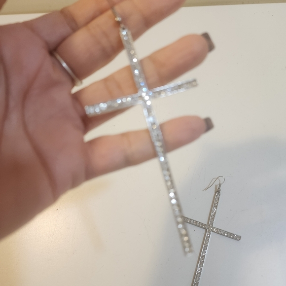 Silver Cross Dangle Earrings - Picture 3 of 6